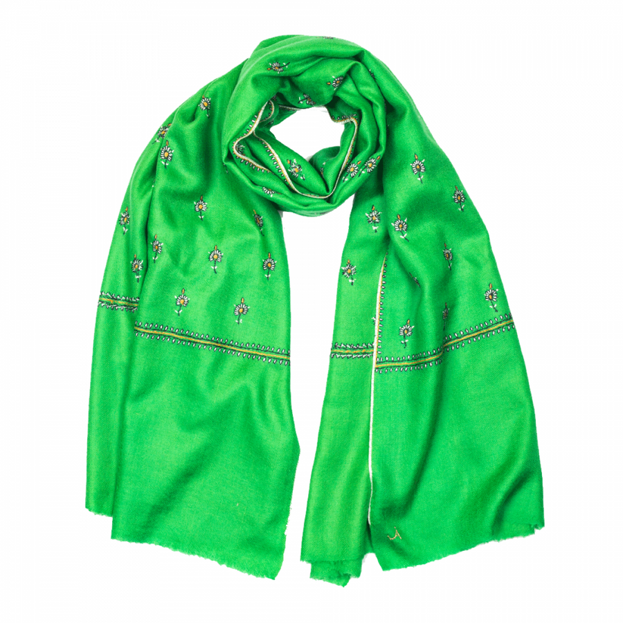 Embroidered Pashmina Stole - Green & Light Yellow