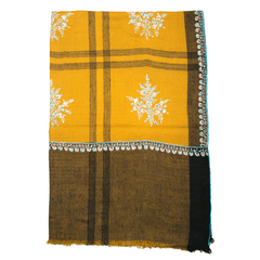 Embroidered Pashmina Stole - Honey Ginger & Pink