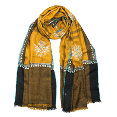 Embroidered Pashmina Stole - Honey Ginger & Pink