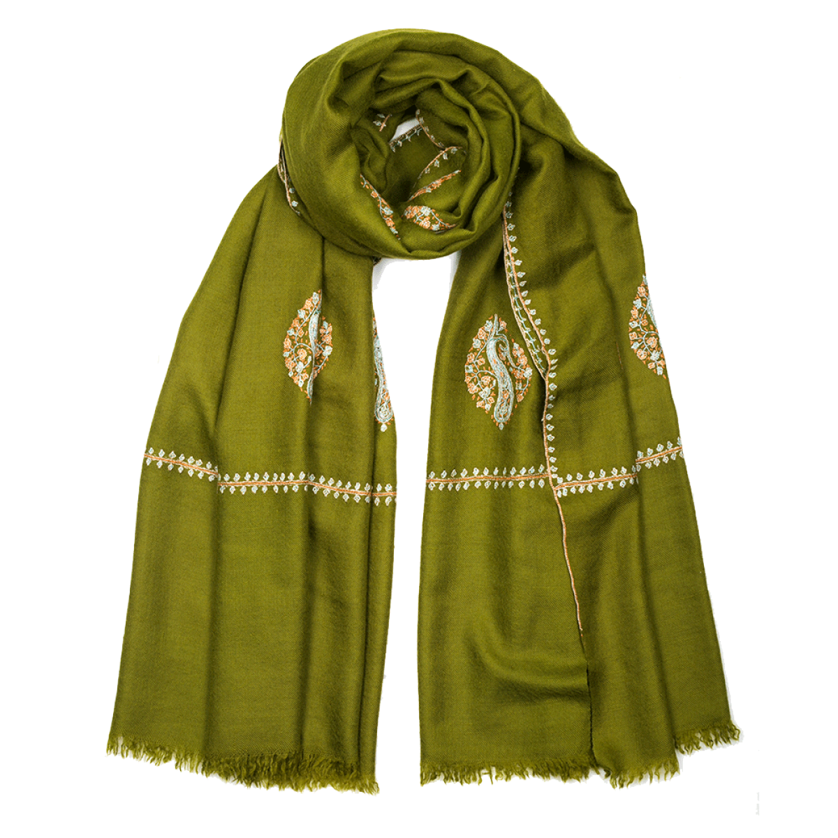 Embroidered Pashmina Stole - Calla Green & Aqua