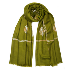 Embroidered Pashmina Stole - Calla Green & Aqua