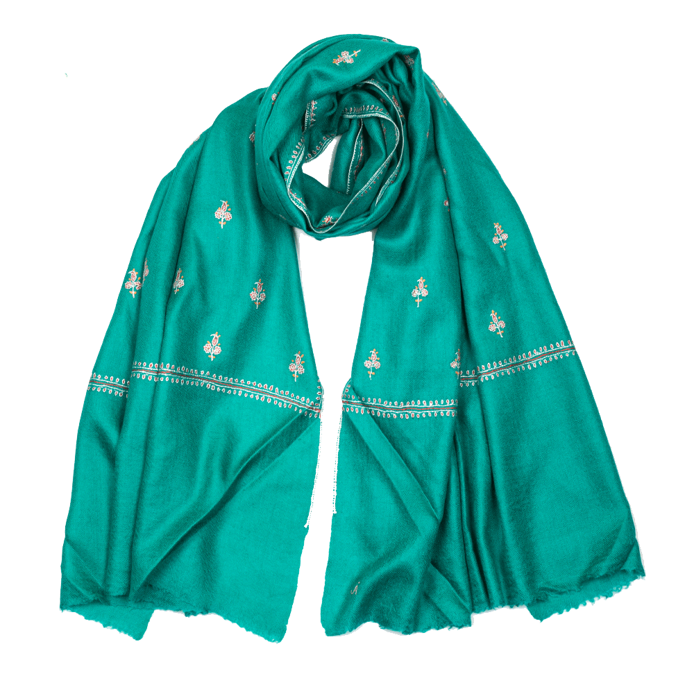 Embroidered Pashmina Stole - Emerald Green