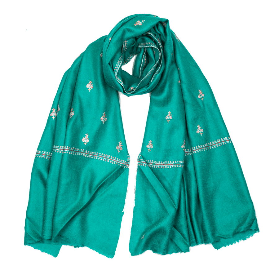 Embroidered Pashmina Stole - Emerald Green