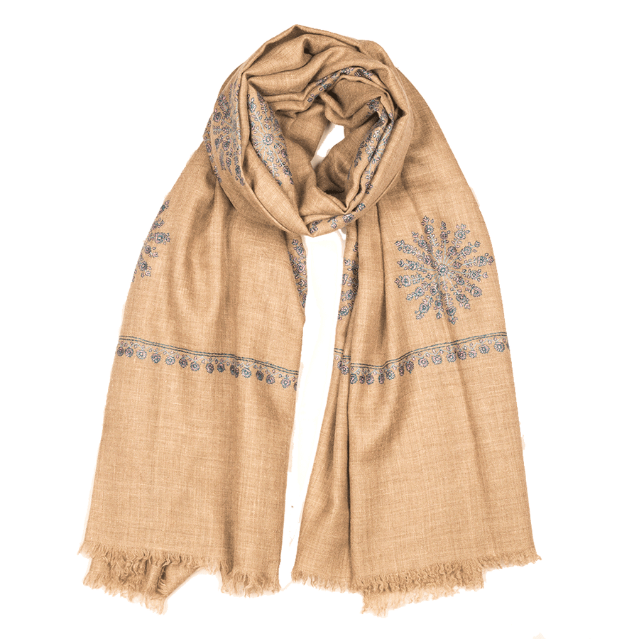Embroidered Pashmina Stole - Natural Blue