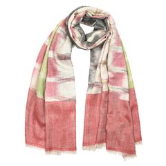 Ikat Cashmere Pashmina Stole - Red & Lime Green