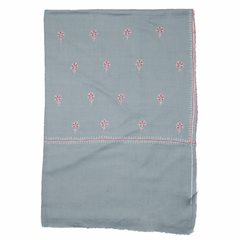 Embroidered Pashmina Stole - Light Blue & Red
