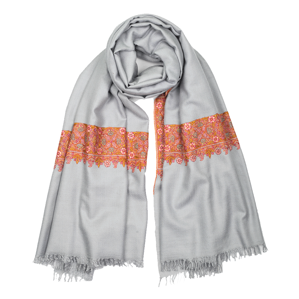 Embroidered Pashmina Stole - Light Grey