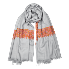 Embroidered Pashmina Stole - Light Grey