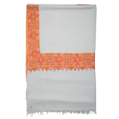 Embroidered Pashmina Shawl - Grey & Orange