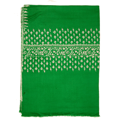 Embroidered Pashmina Stole - Jolly Green & White