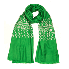 Embroidered Pashmina Stole - Jolly Green & White