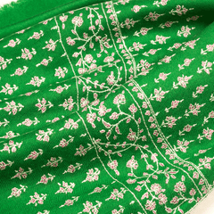 Embroidered Pashmina Stole - Jolly Green & White