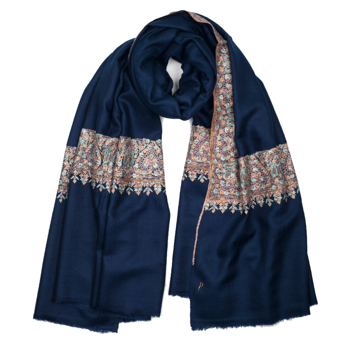 Embroidered Pashmina Shawl - Dark Blue &  Blue