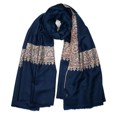 Embroidered Pashmina Shawl - Dark Blue &  Blue