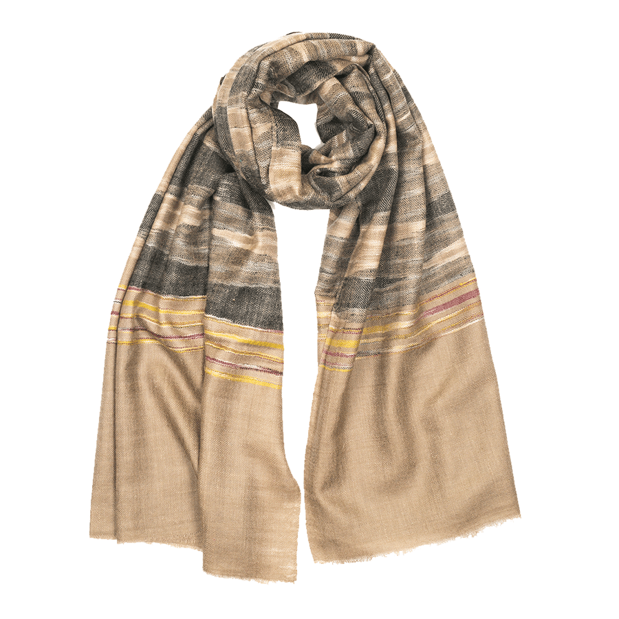 Ikat Cashmere Pashmina Stole - Taupe & Black