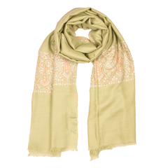 Embroidered Pashmina Stole - Seacrest Green & Orange