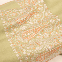 Embroidered Pashmina Stole - Seacrest Green & Orange