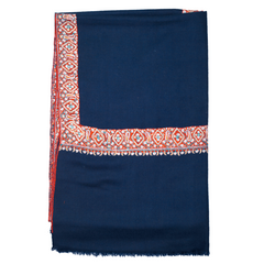 Embroidered Pashmina Shawl - Dark Blue & Red