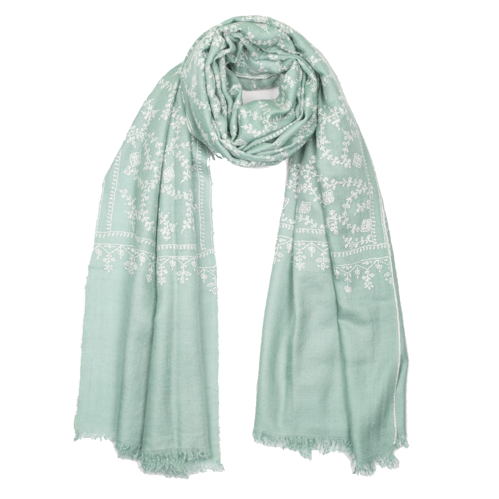 Embroidered Pashmina Stole - Light Blue