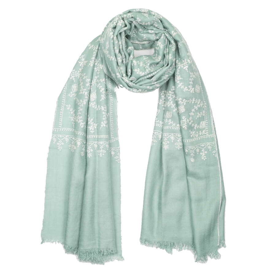 Embroidered Pashmina Stole - Light Blue
