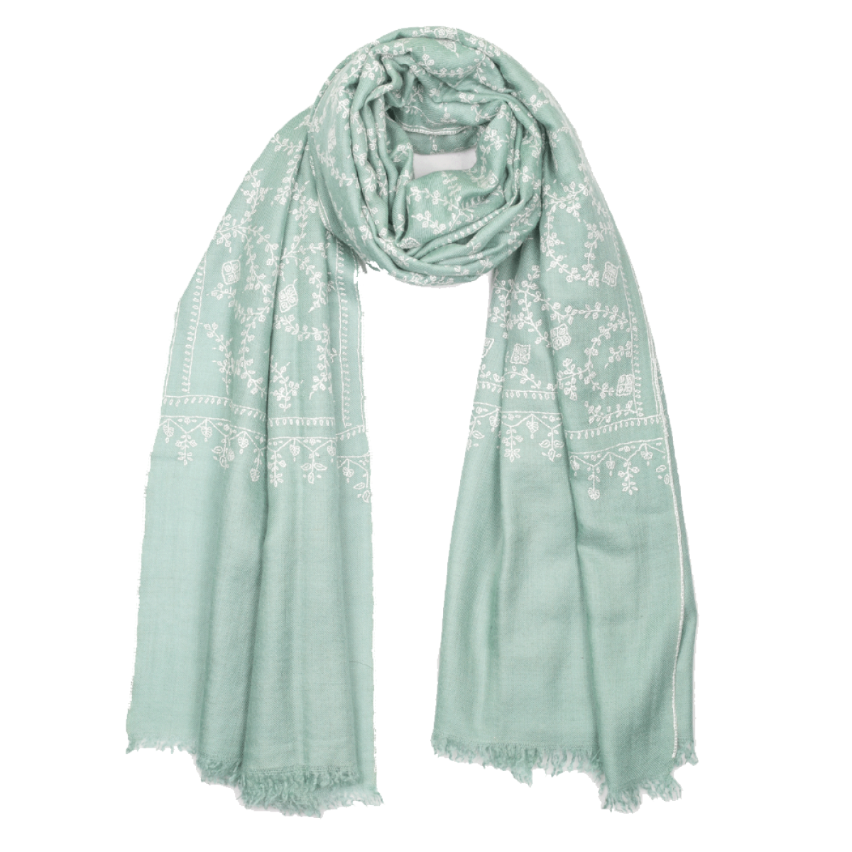Embroidered Pashmina Stole - Puritan Grey & White