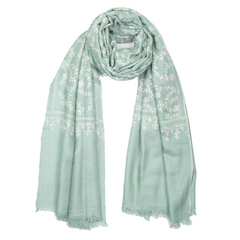 Embroidered Pashmina Stole - Puritan Grey & White