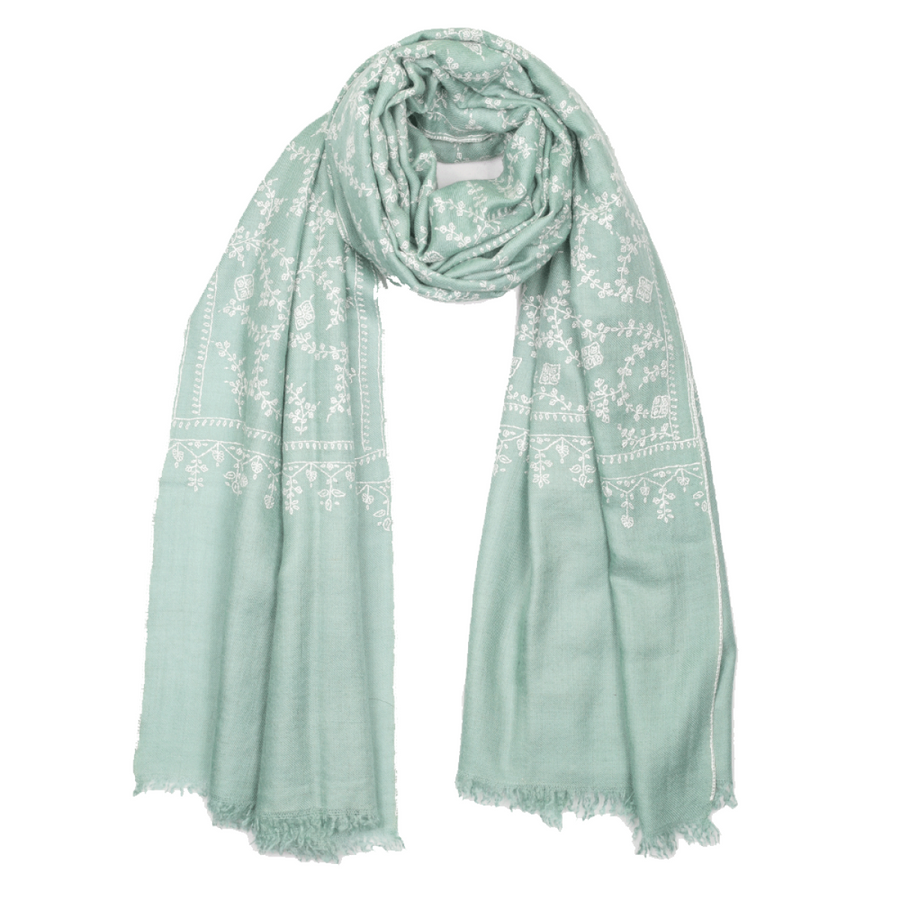Embroidered Pashmina Stole - Puritan Grey & White