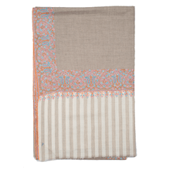 Embroidered Pashmina Shawl - Natural Stripe & Orange