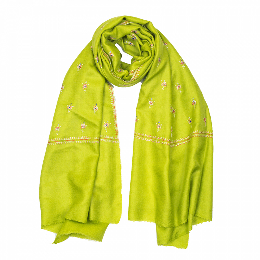 Embroidered Pashmina Stole - Lime