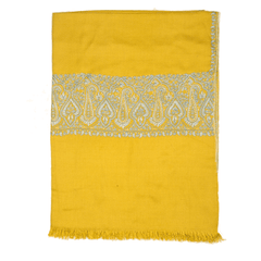 Embroidered Pashmina Stole - Dark Citron & Blue