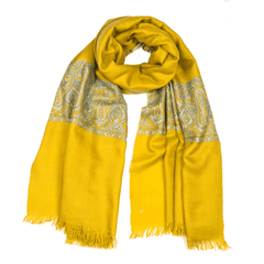 Embroidered Pashmina Stole - Dark Citron & Blue