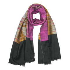 Ikat Cashmere Pashmina Stole - Black & Magenta