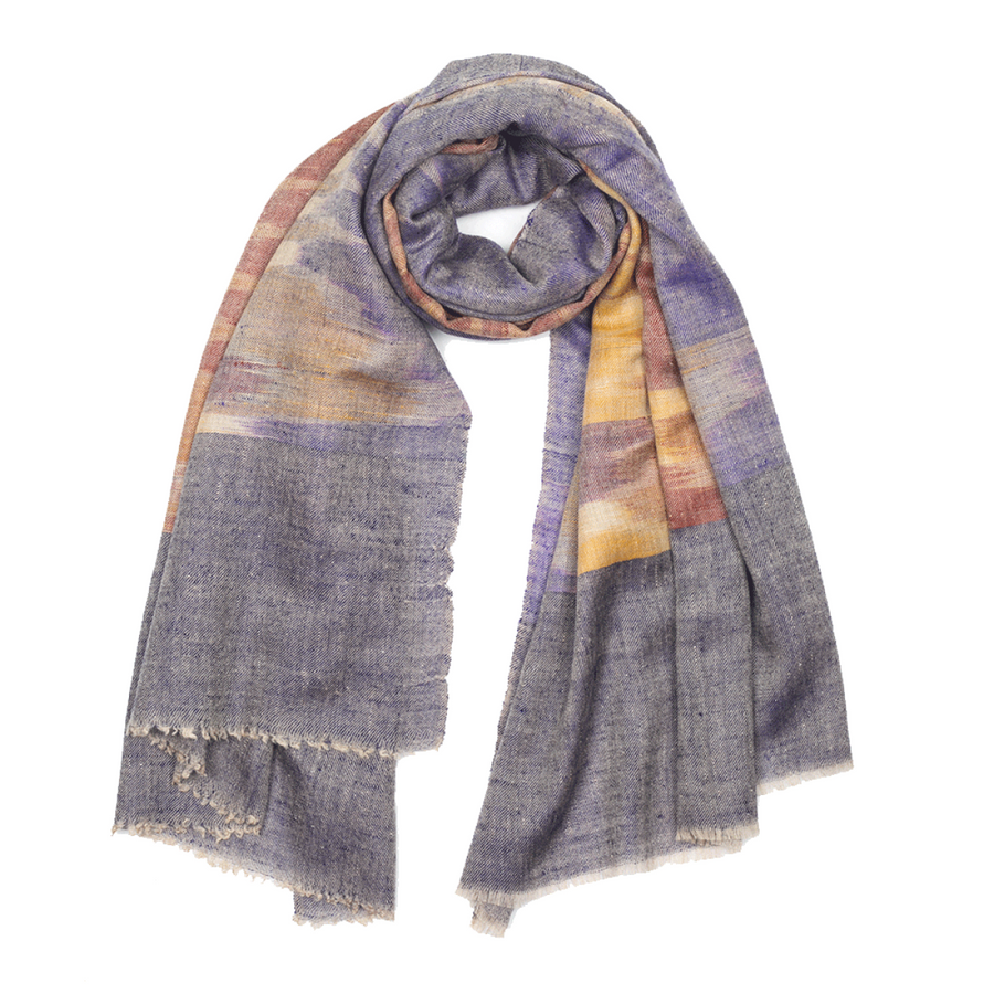 Ikat Cashmere Pashmina Stole - Black & Purple
