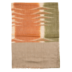 Ikat Cashmere Pashmina Stole - Natural & Orange