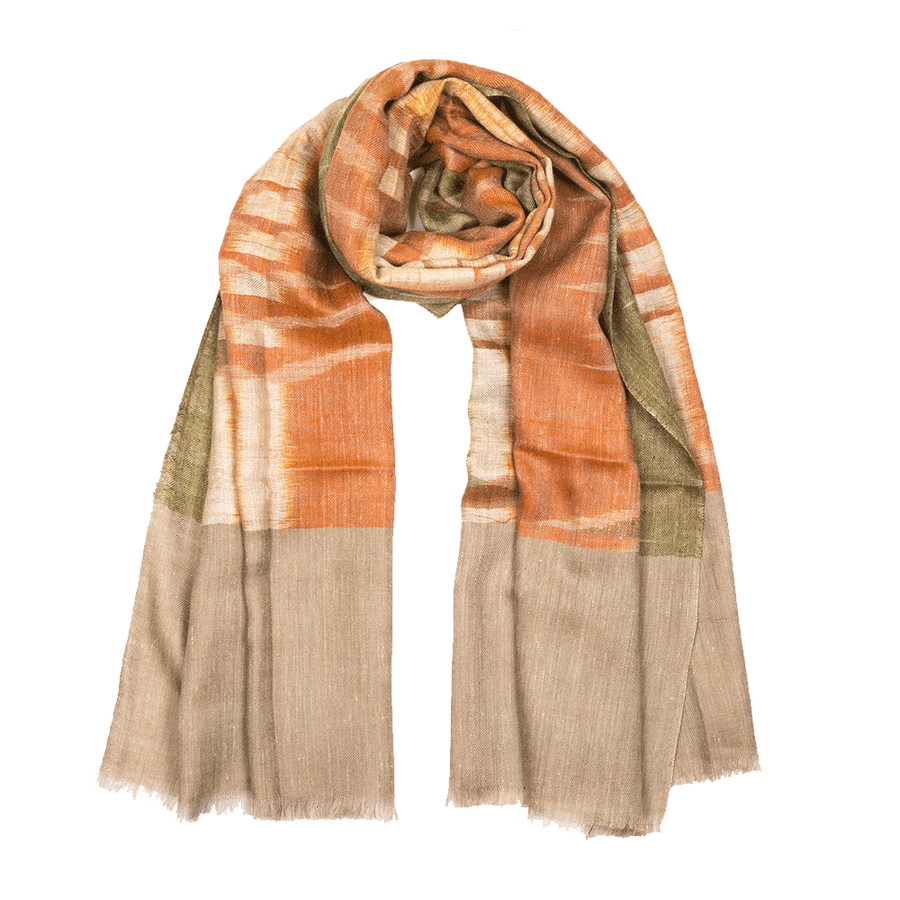Ikat Cashmere Pashmina Stole - Natural & Orange
