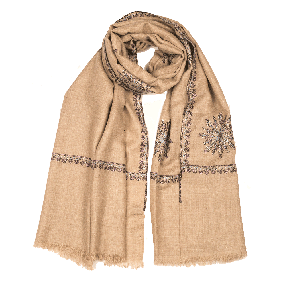 Embroidered Pashmina Stole - Natural Dark Blue