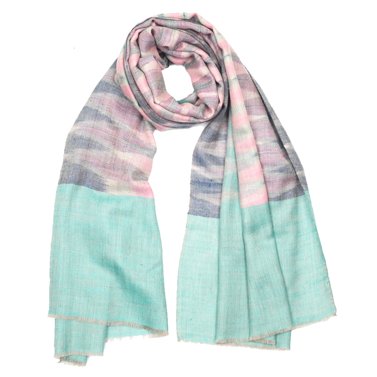 Ikat Cashmere Pashmina Stole - Baby Blue & Pink Argyle
