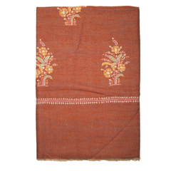 Embroidered Pashmina Shawl - Redwood Red & Blue