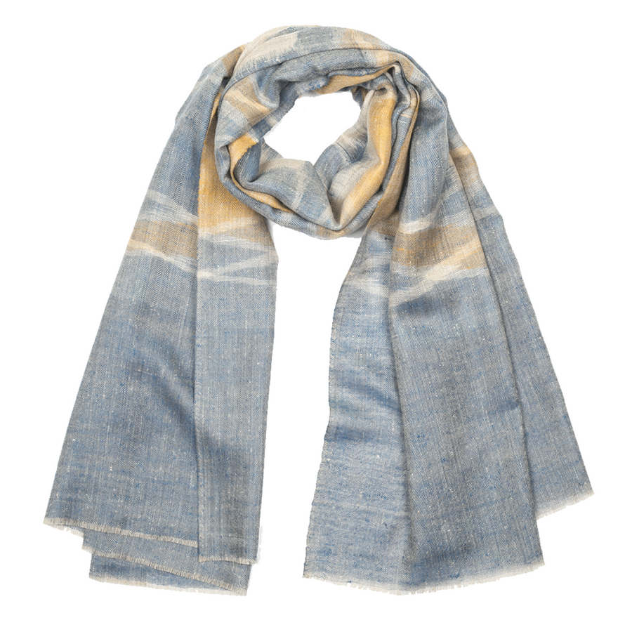 Ikat Cashmere Pashmina Stole - Blue & Yellow