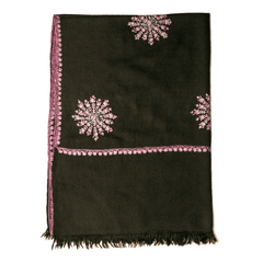 Embroidered Pashmina Stole - Black & Pink