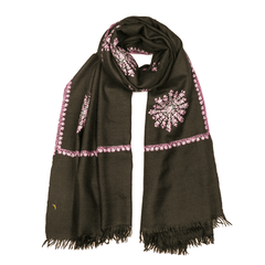 Embroidered Pashmina Stole - Black & Pink