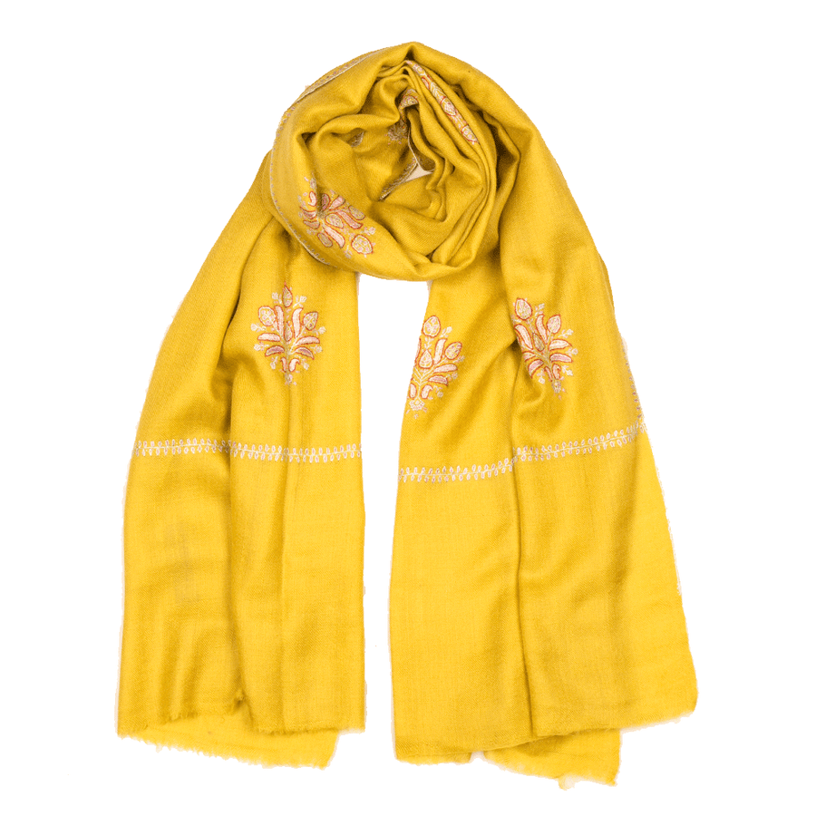 Embroidered Pashmina Stole - Celery Green & Light Blue