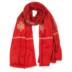 Embroidered Pashmina Stole - Haute Red & Light Blue
