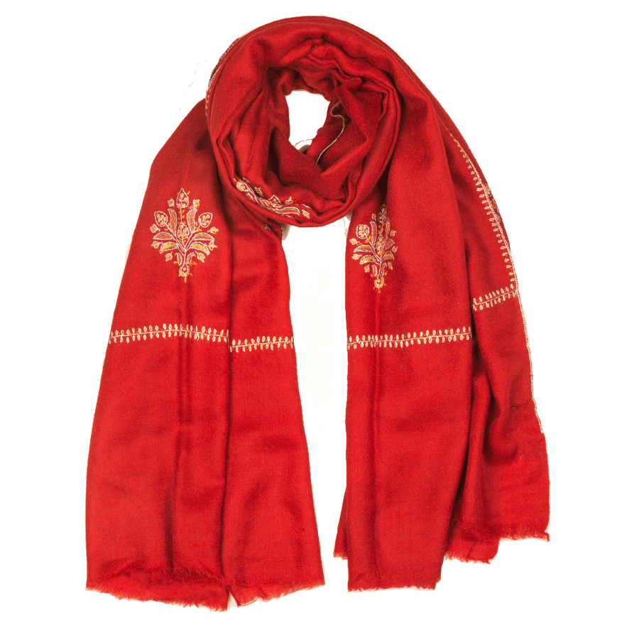 Embroidered Pashmina Stole - Haute Red & Light Blue