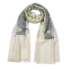 Ikat Cashmere Pashmina Stole - White & Lime Green