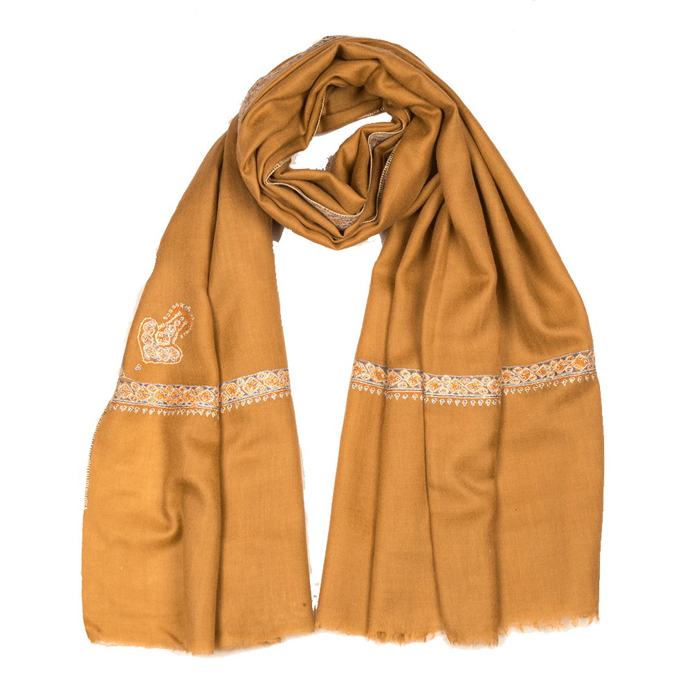 Embroidered Pashmina Stole - Biscuit & Light Beige