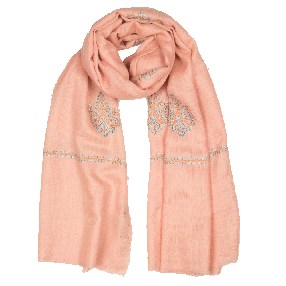 Embroidered Pashmina Stole - Blossom Pink & Blue