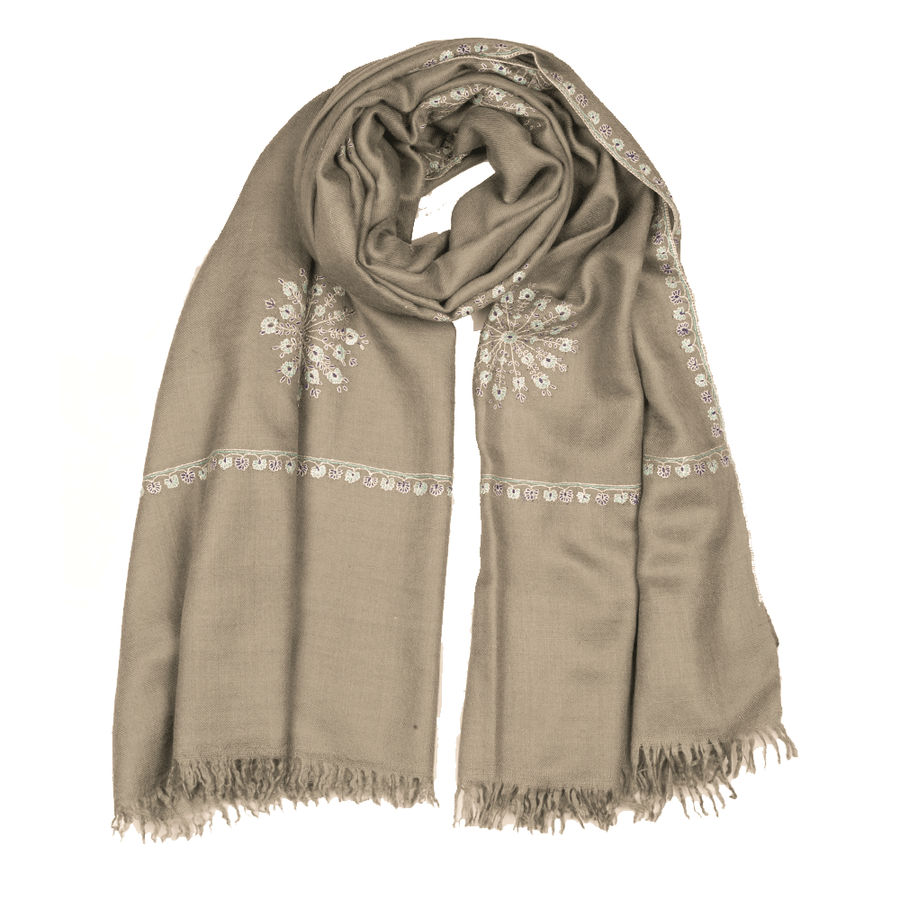 Embroidered Pashmina Stole - Silver Blue