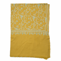 Embroidered Pashmina Stole - Mustard & White