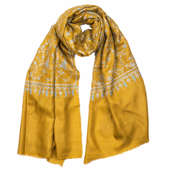 Embroidered Pashmina Stole - Mustard & White